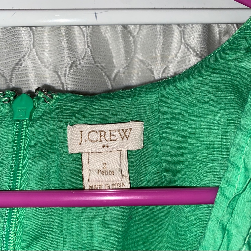 J. Crew Chevron Pleated Cotton Green Midi Dress - Picture 3 of 6